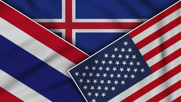아이슬란드 태국어 Flags Together Fabric Texture Effect Illustration — 스톡 사진