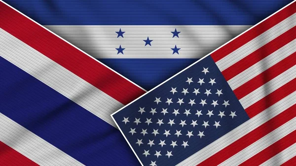 Honduras Vereinigte Staaten Von Amerika Thailand Fahnen Zusammen Stoff Textur — Stockfoto