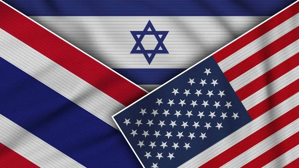 Israel Vereinigte Staaten Von Amerika Thailand Fahnen Zusammen Stoff Textur — Stockfoto