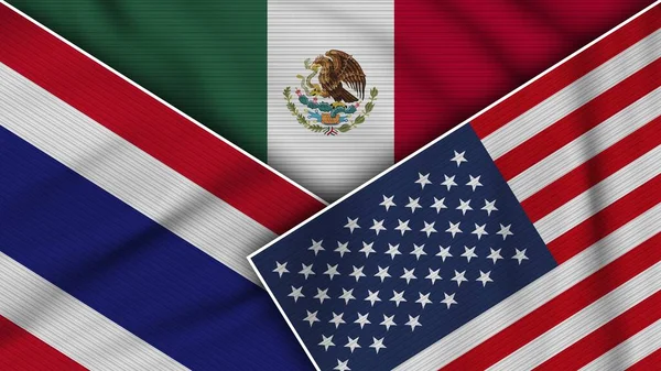 Mexico United States America Thailand Flags Together Fabric Texture Effect — Stock Photo, Image