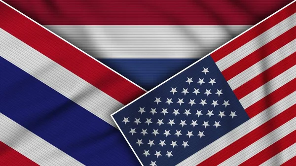 Paesi Bassi Stati Uniti America Bandiere Thailandia Insieme Tessuto Texture — Foto Stock