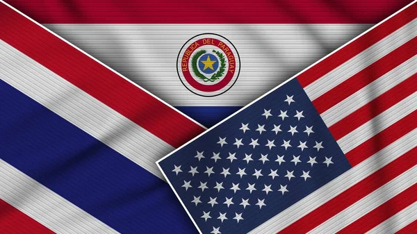 Paraguai Estados Unidos América Tailândia Bandeiras Juntas Efeito Textura Tecido — Fotografia de Stock