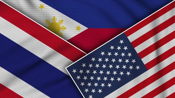 Philippinen Vereinigte Staaten Von Amerika Thailand Fahnen Zusammen Stoff Textur — Stockfoto