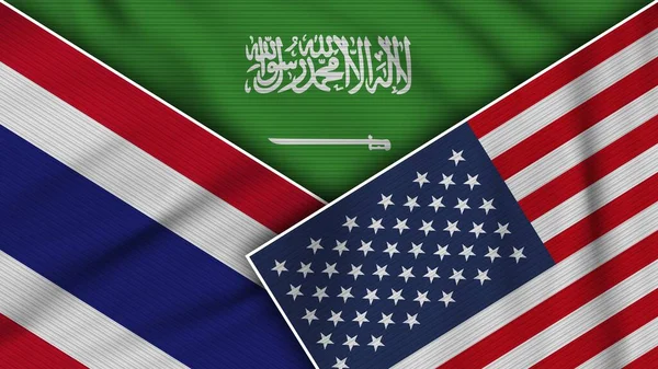 Arabia Saudita Stati Uniti America Bandiere Thailandia Insieme Tessuto Texture — Foto Stock