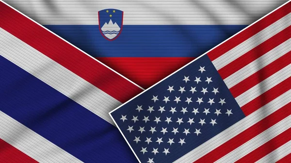 Slovenya Amerika Birleşik Devletleri Tayland Bayrakları Kumaş Doku Llüstrasyonunu Birleştirdi — Stok fotoğraf