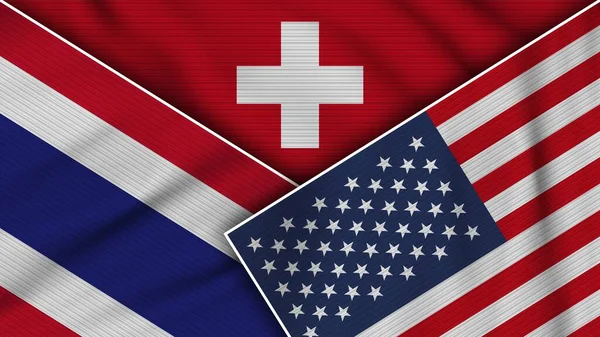 Sviçre Amerika Birleşik Devletleri Tayland Bayrakları Kumaş Dokuma Etkisi Llüstrasyonu — Stok fotoğraf
