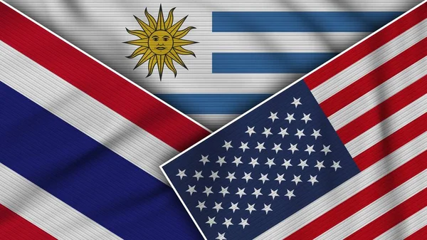 Ουρουγουάη Ηνωμένες Πολιτείες Της Αμερικής Ταϊλάνδη Σημαίες Μαζί Υφάσματος Εικονογράφηση — Φωτογραφία Αρχείου
