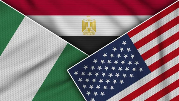 Egitto Stati Uniti America Nigeria Bandiere Insieme Tessuto Texture Effetto — Foto Stock