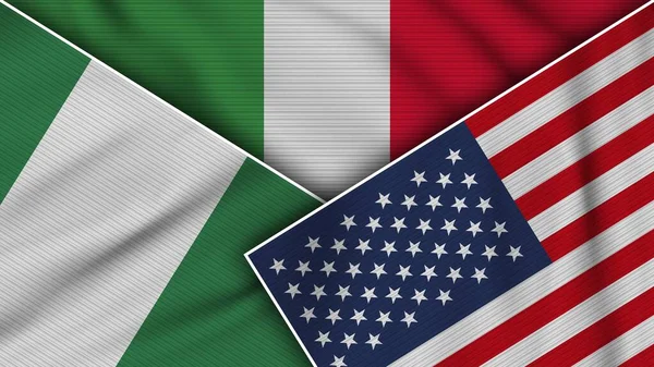 意大利美利坚合众国尼日利亚国旗一起 织物纹理效果说明 — 图库照片