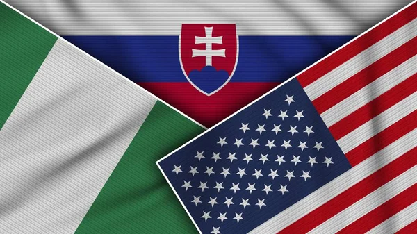 Slovakien Usa Nigeria Flaggor Tillsammans Tyg Textur Effekt Illustration — Stockfoto