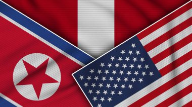 Peru Amerika Birleşik Devletleri Kuzey Kore Bayrakları Kumaş Doku Etkisi İllüstrasyonu