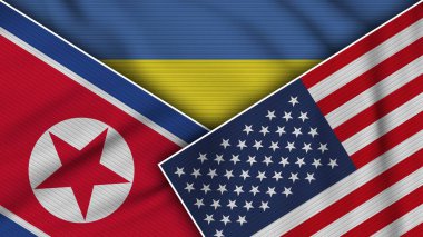 Ukrayna Amerika Birleşik Devletleri Kuzey Kore Bayrakları Kumaş Dokusu İllüstrasyon Etkisi