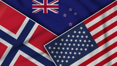 Yeni Zelanda Amerika Birleşik Devletleri Norveç Bayrakları Kumaş Doku İllüstrasyonunu Birleştirdi