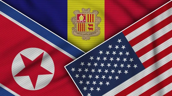 Андорра Соединенные Штаты Америки Северная Корея Флаги Вместе Текстурные Эффекты — стоковое фото