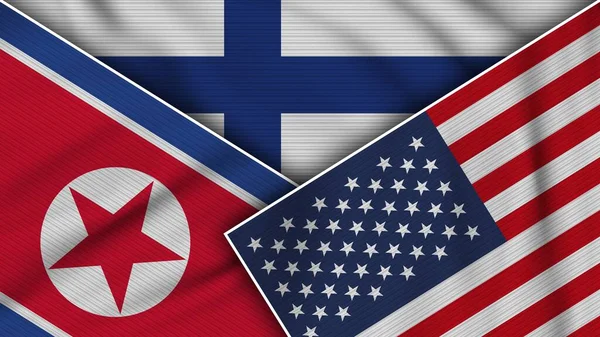 Finlandia Estados Unidos América Corea Del Norte Banderas Juntas Textura —  Fotos de Stock