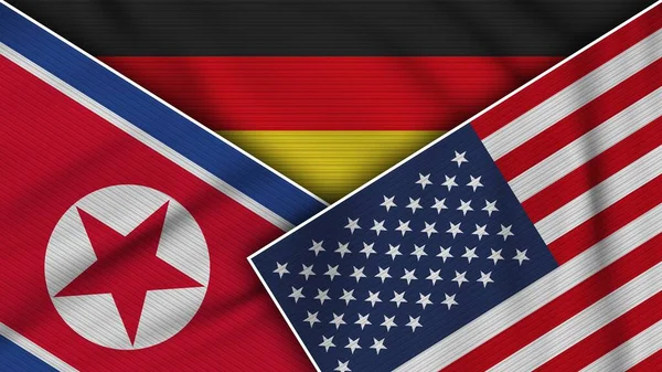 Alemania Estados Unidos América Corea Del Norte Banderas Juntas Textura —  Fotos de Stock