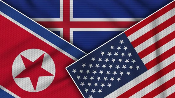 Islândia Estados Unidos América Bandeiras Coreia Norte Juntas Ilustração Efeito — Fotografia de Stock