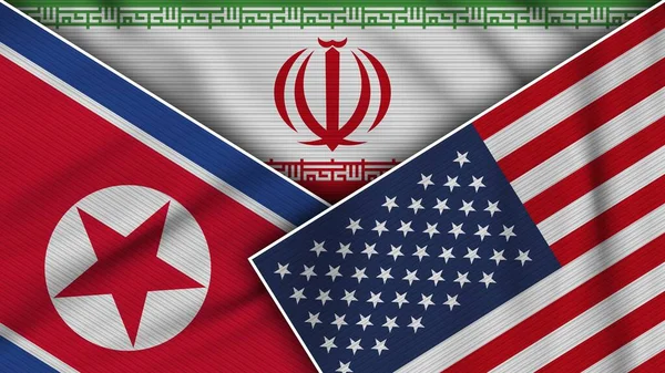 Irã Estados Unidos América Bandeiras Coreia Norte Juntas Ilustração Efeito — Fotografia de Stock