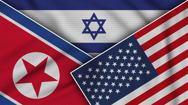 Israel Estados Unidos América Bandeiras Coreia Norte Juntas Ilustração Efeito — Fotografia de Stock