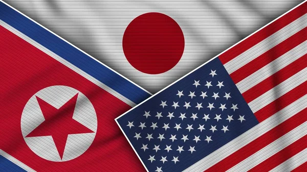 Japón Estados Unidos América Corea Del Norte Banderas Juntas Textura —  Fotos de Stock