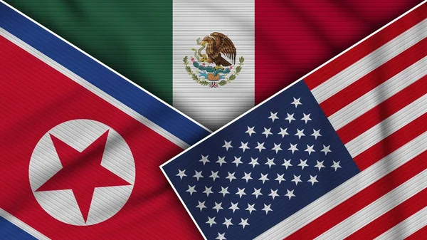 México Estados Unidos América Bandeiras Coreia Norte Juntas Ilustração Efeito — Fotografia de Stock