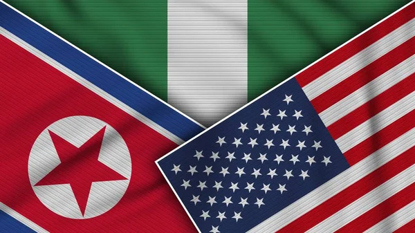 Nigeria Estados Unidos América Corea Del Norte Banderas Juntas Textura —  Fotos de Stock