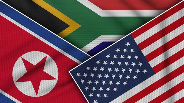 África Sul Estados Unidos América Bandeiras Coreia Norte Juntas Ilustração — Fotografia de Stock
