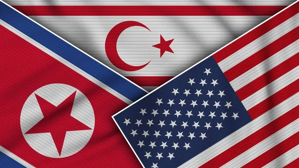 Chipre Norte Estados Unidos América Bandeiras Coreia Norte Juntas Ilustração — Fotografia de Stock