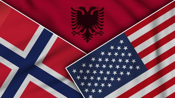 Albánie Spojené Státy Americké Norway Flags Together Fabric Texture Effect — Stock fotografie