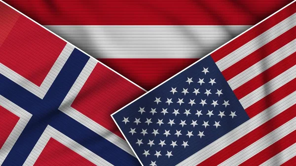 Rakousko Spojené Státy Americké Norway Flags Together Fabric Texture Effect — Stock fotografie