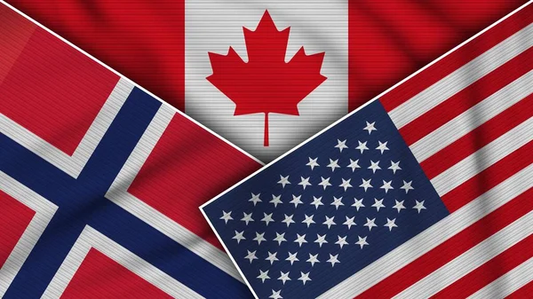 Canadá Estados Unidos América Noruega Banderas Juntas Textura Efecto Ilustración — Foto de Stock