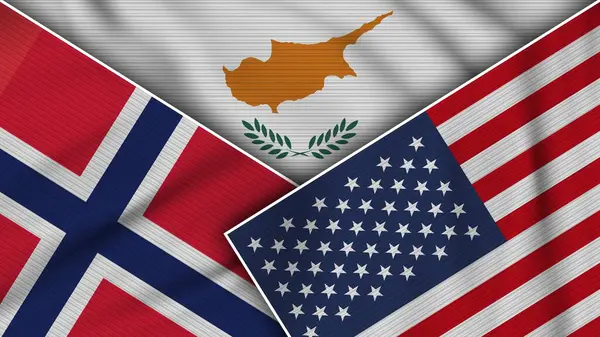 Κύπρος Ηνωμένες Πολιτείες Της Αμερικής Νορβηγία Σημαίες Μαζί Υφάσματος Εικονογράφηση — Φωτογραφία Αρχείου
