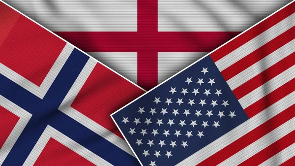 England Spojené Státy Americké Norway Flags Together Fabric Texture Effect — Stock fotografie