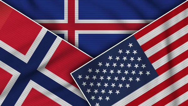 아이슬란드 노르웨이 Flags Together Fabric Texture Effect Illustration — 스톡 사진