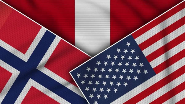 Peru Spojené Státy Americké Norway Flags Together Fabric Texture Effect — Stock fotografie