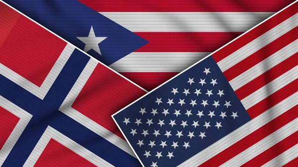 Puerto Rico Estados Unidos América Noruega Banderas Juntas Textura Tela — Foto de Stock