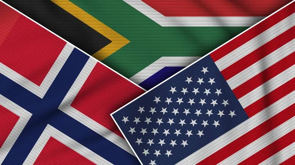 Південноафриканський Єднаний Штат Америка Прапорами Північного Шляху Разом Текстурний Ефект — стокове фото