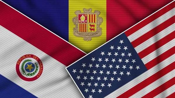Andorra Verenigde Staten Van Amerika Paraguay Vlaggen Samen Textuur Effect — Stockfoto