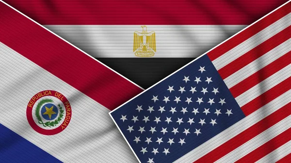 Египет Соединенные Штаты Парагвая Флаги Вместе Ткань Текстуры Эффект Иллюстрации — стоковое фото