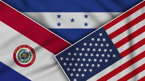 Honduras Vereinigte Staaten Von Amerika Paraguay Fahnen Zusammen Stoff Textur — Stockfoto