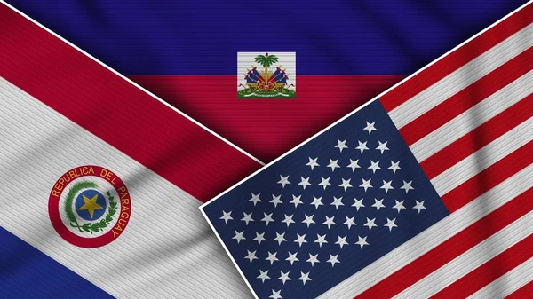 Haiti Amerika Birleşik Devletleri Paraguay Bayrakları Kumaş Doku Etkisi Llüstrasyonu — Stok fotoğraf