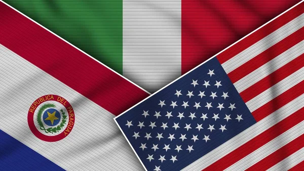 Itálie Spojené Státy Americké Paraguay Flags Together Fabric Texture Effect — Stock fotografie