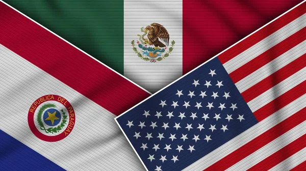 Mexico Verenigde Staten Van Amerika Paraguay Vlaggen Samen Textuur Effect — Stockfoto