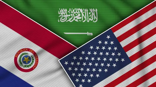 Arabia Saudita Stati Uniti America Paraguay Flags Together Fabric Texture — Foto Stock