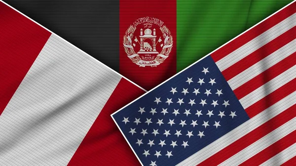 Afghánistán Spojené Státy Americké Peru Flags Together Fabric Texture Effect — Stock fotografie