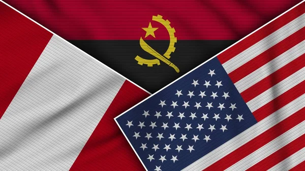 Angola United States America Peru Flags Together Fabric Texture Effect — Stock Photo, Image