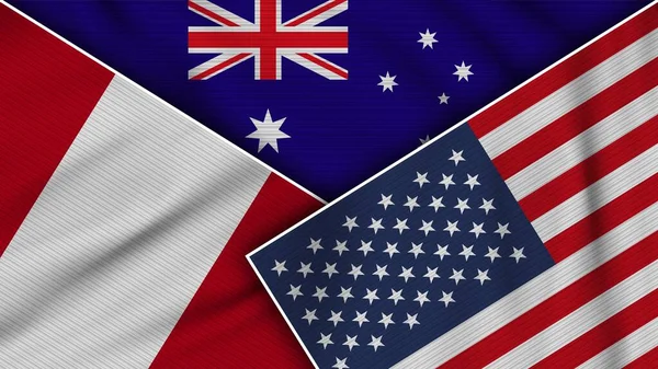 Australia United States America Peru Flags Together Fabric Texture Effect — ストック写真