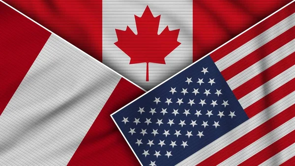 Canada United States America Peru Flags Together Fabric Texture Effect — Foto de Stock