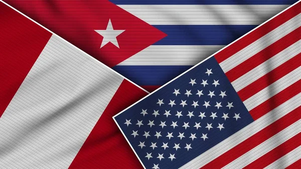 Cuba United States America Peru Flags Together Fabric Texture Effect — ストック写真