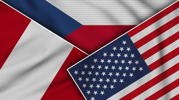 Czech Republic United States America Peru Flags Together Fabric Texture — Stock Photo, Image